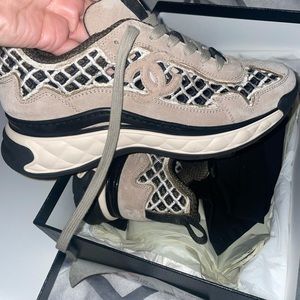 CHANEL Suede Calfskin Embroidered CC Sneakers